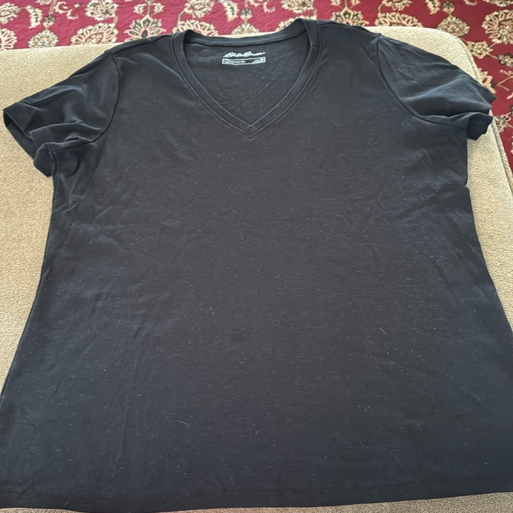 Eddie Bauer Cotton USA Size 2XL Black T-Shirt V-Neck (TD)